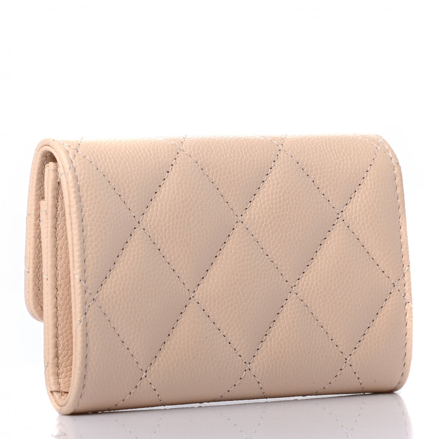 Caviar Pearl Quilted Coco Candy Flap Card Holder Beige