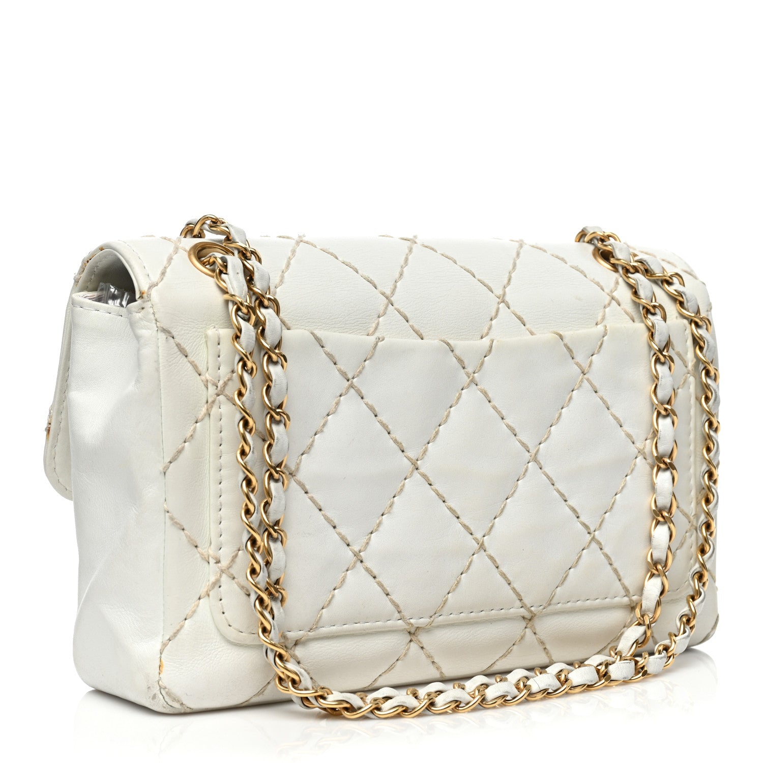 Chanel Calfskin Quilted Medium Wild Stitch Flap White 3 of 19