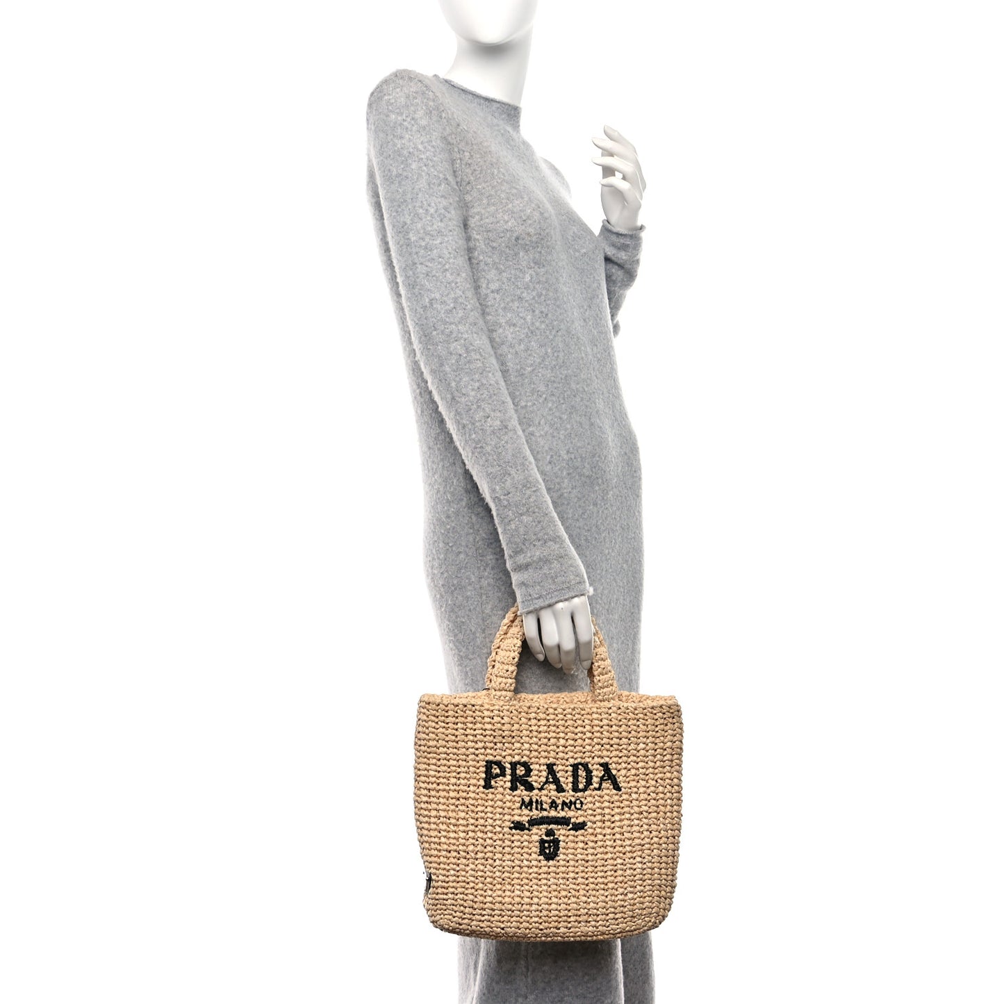 Yarn Raffia Effect Crochet Embroidered Small Logo Tote Naturale