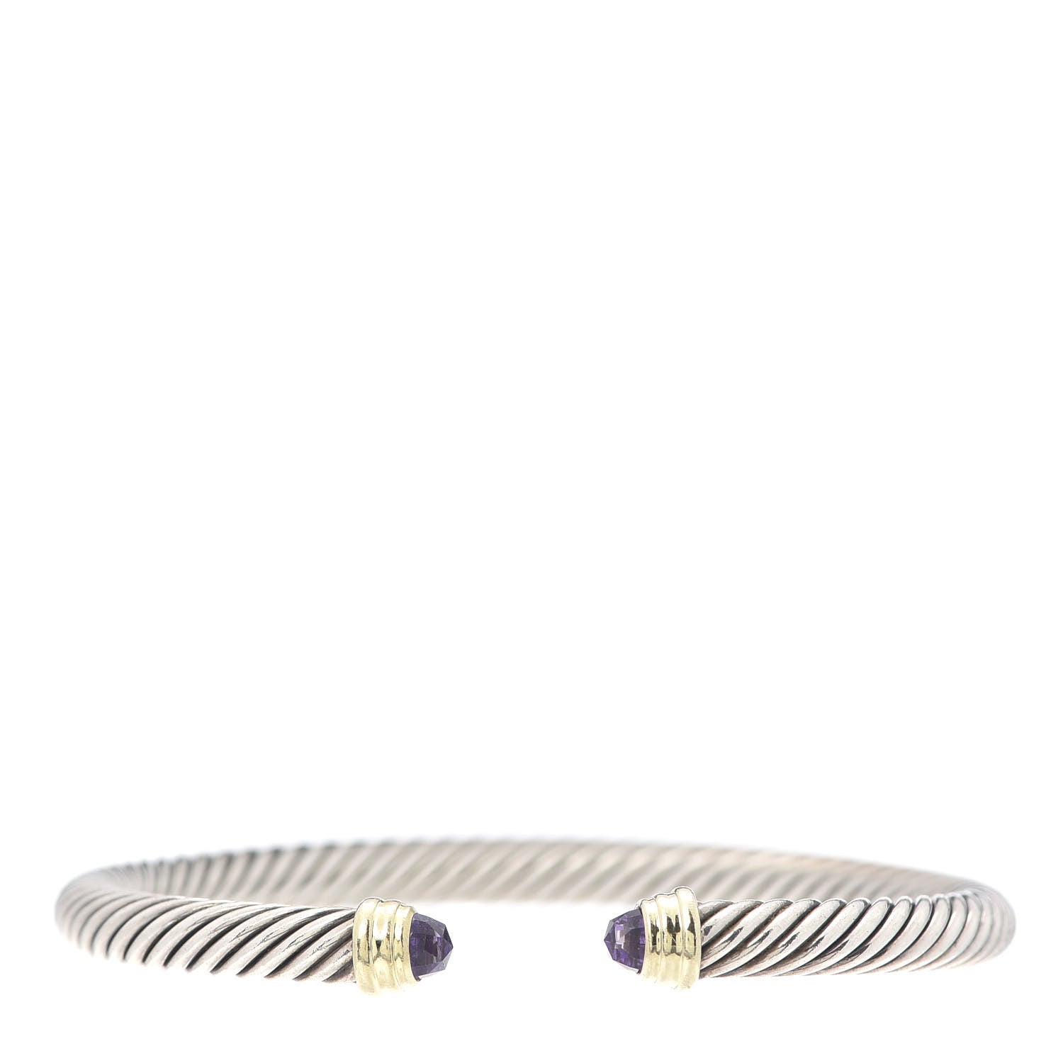 David Yurman Sterling Silver 14K Yellow Gold Amethyst 5mm Cable Classics Petite Color Bracelet 1 of 4