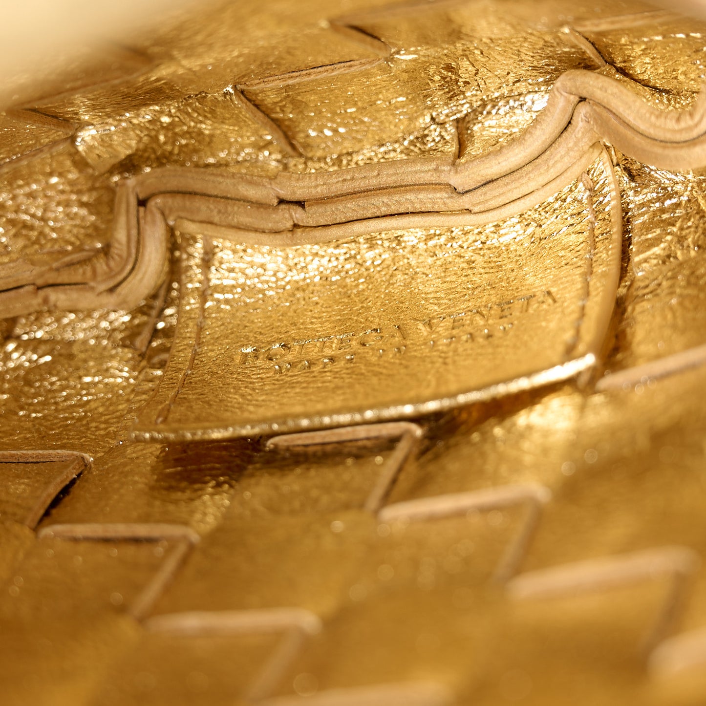 Mirror Laminated Nappa Intrecciato Mini Sardine Bag Gold