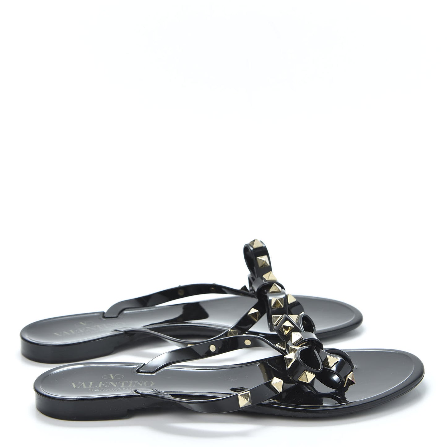 PVC Jelly Rockstud Bow Thong Sandals 37 Black