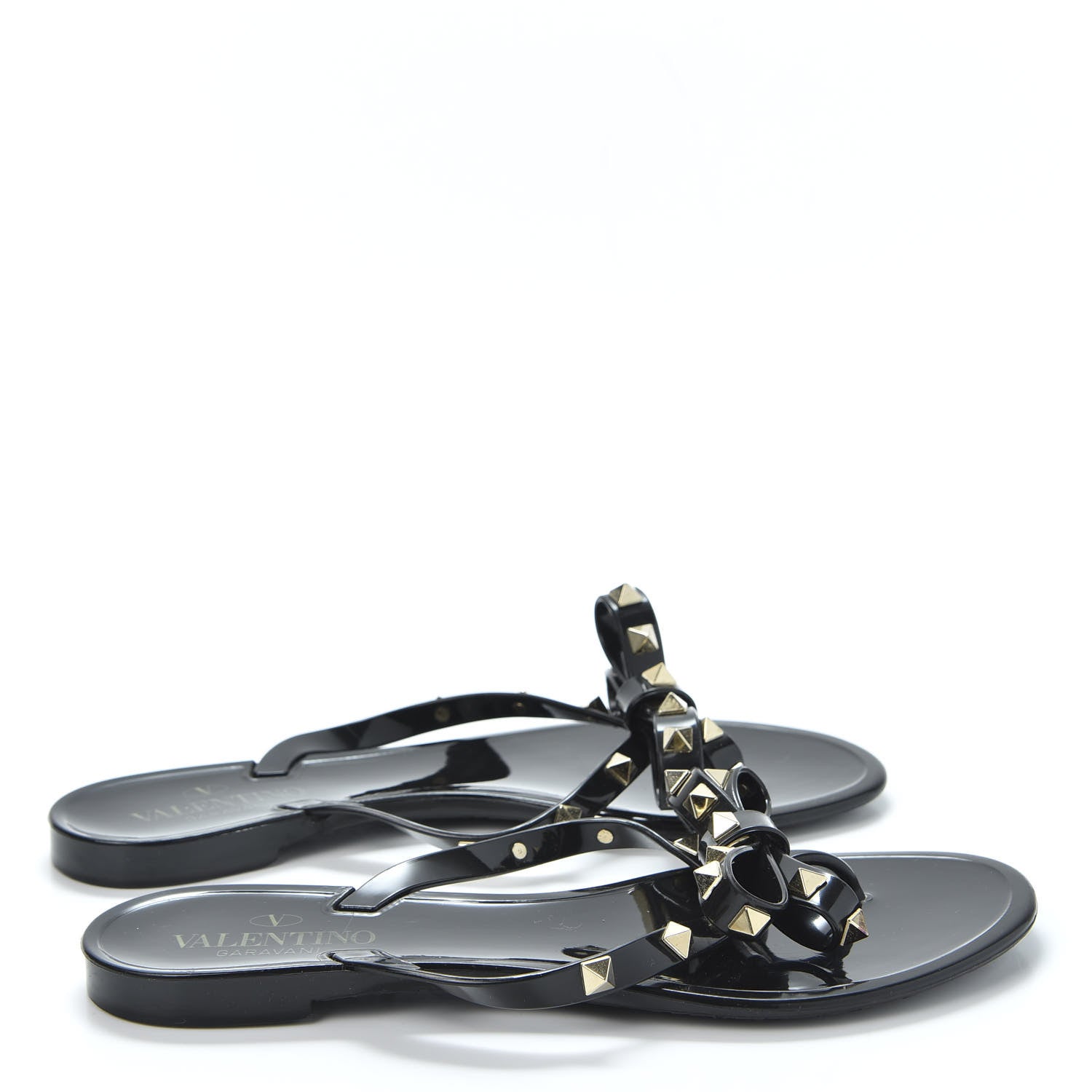 Valentino Garavani PVC Jelly Rockstud Bow Thong Sandals 37 Black 4 of 13