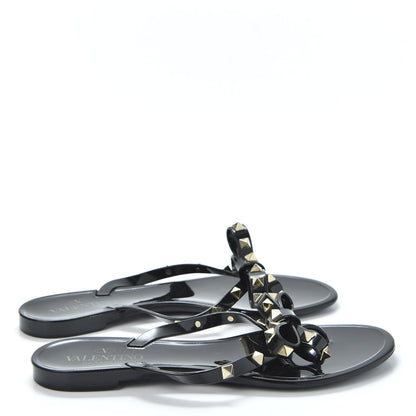 Valentino Garavani PVC Jelly Rockstud Bow Thong Sandals 37 Black 4 of 13