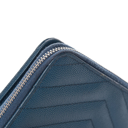 Saint Laurent Grain De Poudre Matelasse Compact Zip Around Wallet Peacock Green 21 of 21