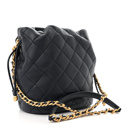 Chanel Shiny Lambskin Quilted Chain Is More Drawstring Bag Navy 3 of 11