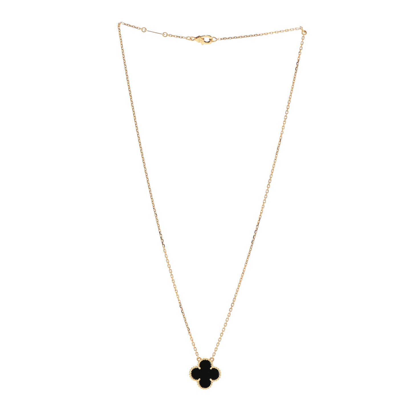 18K Yellow Gold Black Onyx Vintage Alhambra Pendant Necklace