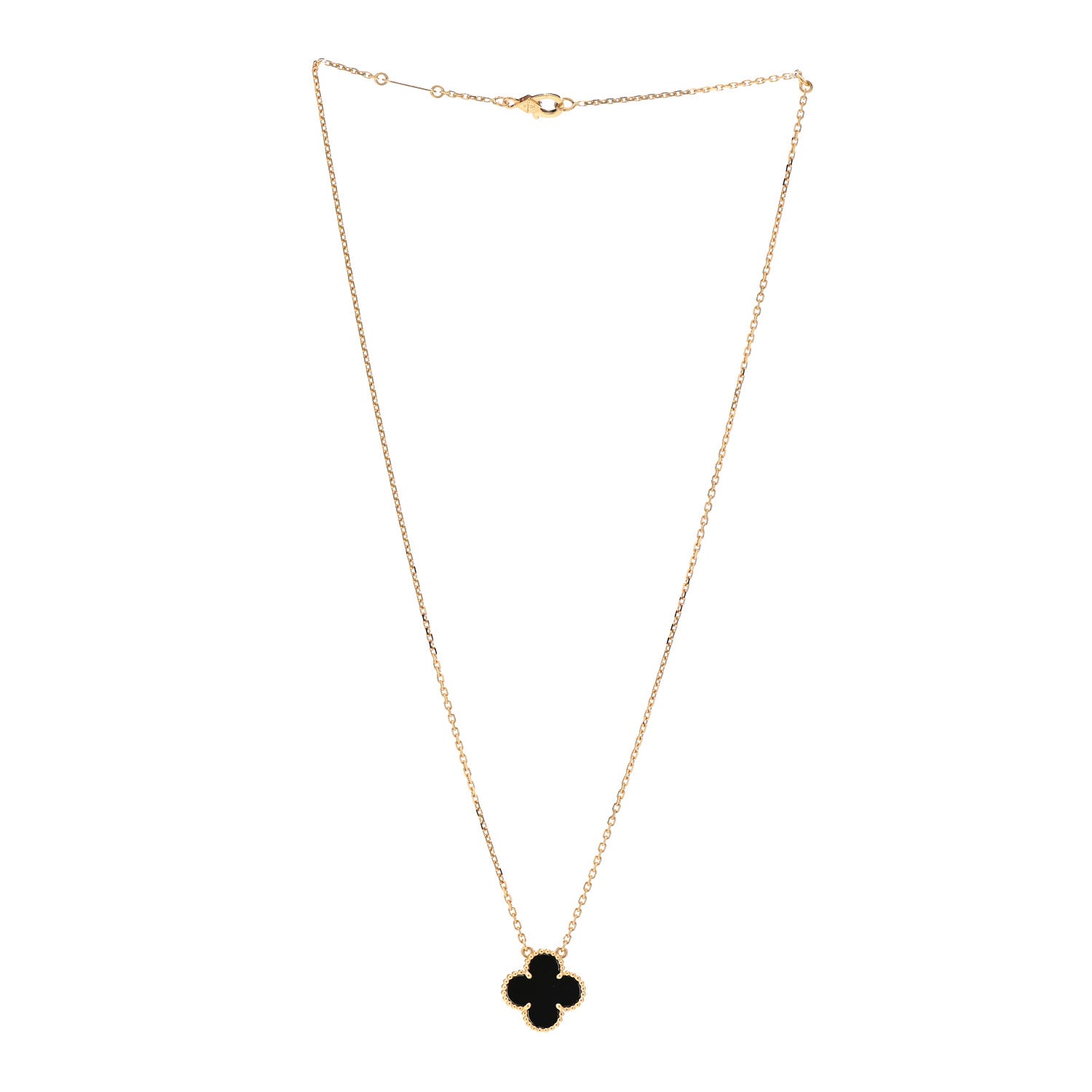 Van Cleef & Arpels 18K Yellow Gold Black Onyx Vintage Alhambra Pendant Necklace 3 of 7