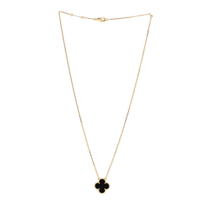 Van Cleef & Arpels 18K Yellow Gold Black Onyx Vintage Alhambra Pendant Necklace 3 of 7