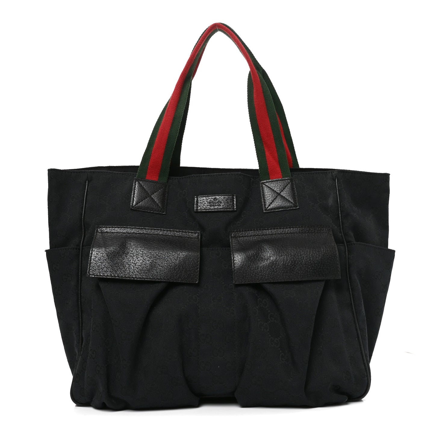GG Monogram Medium Web Handle Double Pocket Tote Black