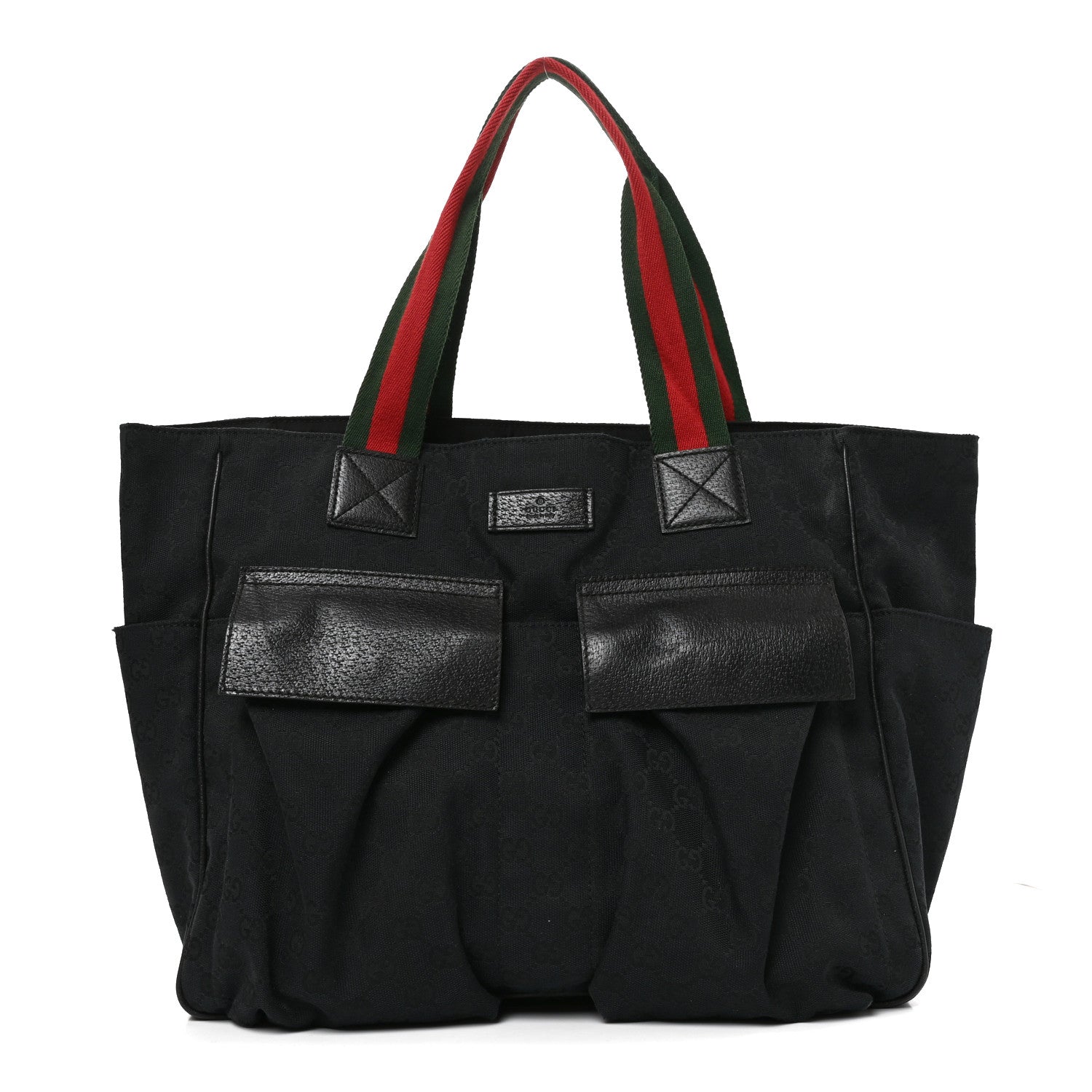 Gucci GG Monogram Medium Web Handle Double Pocket Tote Black 1 of 9