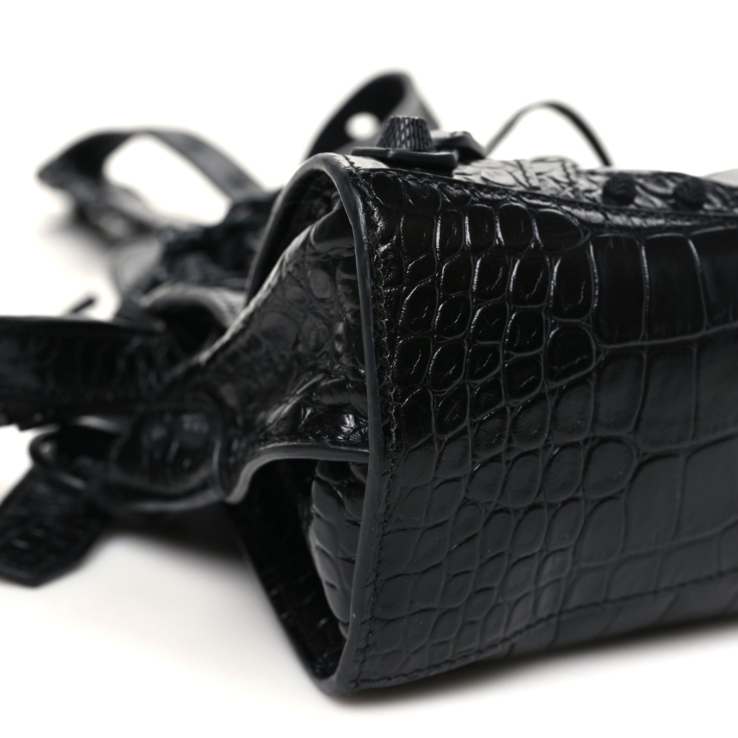 Semi Shiny Calfskin Crocodile Embossed Monochrome Neo Cagole Handbag XS Black