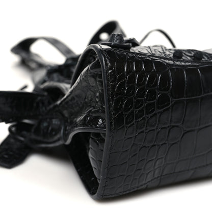 Balenciaga Semi Shiny Calfskin Crocodile Embossed Monochrome Neo Cagole Handbag XS Black 9 of 10