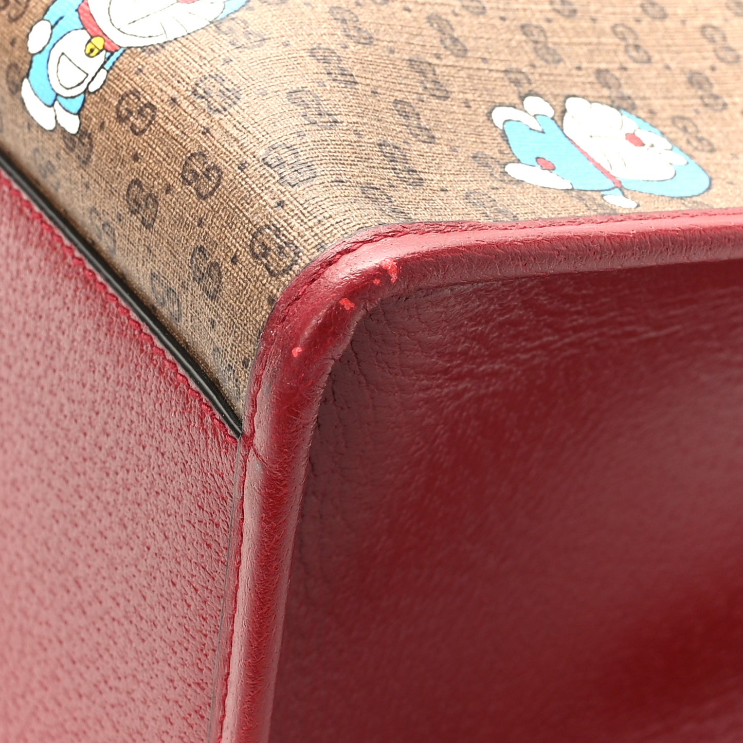 X DORAEMON Mini Vintage GG Supreme Monogram Large Tote Bag Beige Cherry Red