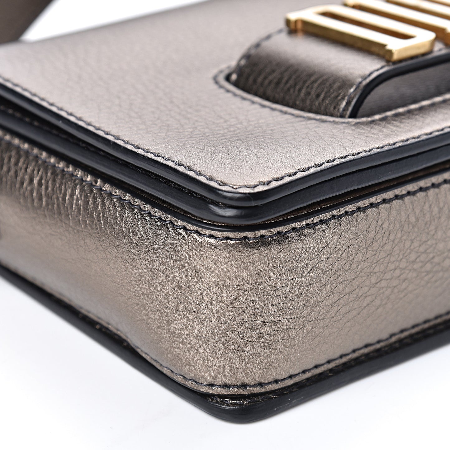Metallic Grained Calfskin Dio(r)evolution Flap Bag Black Gold