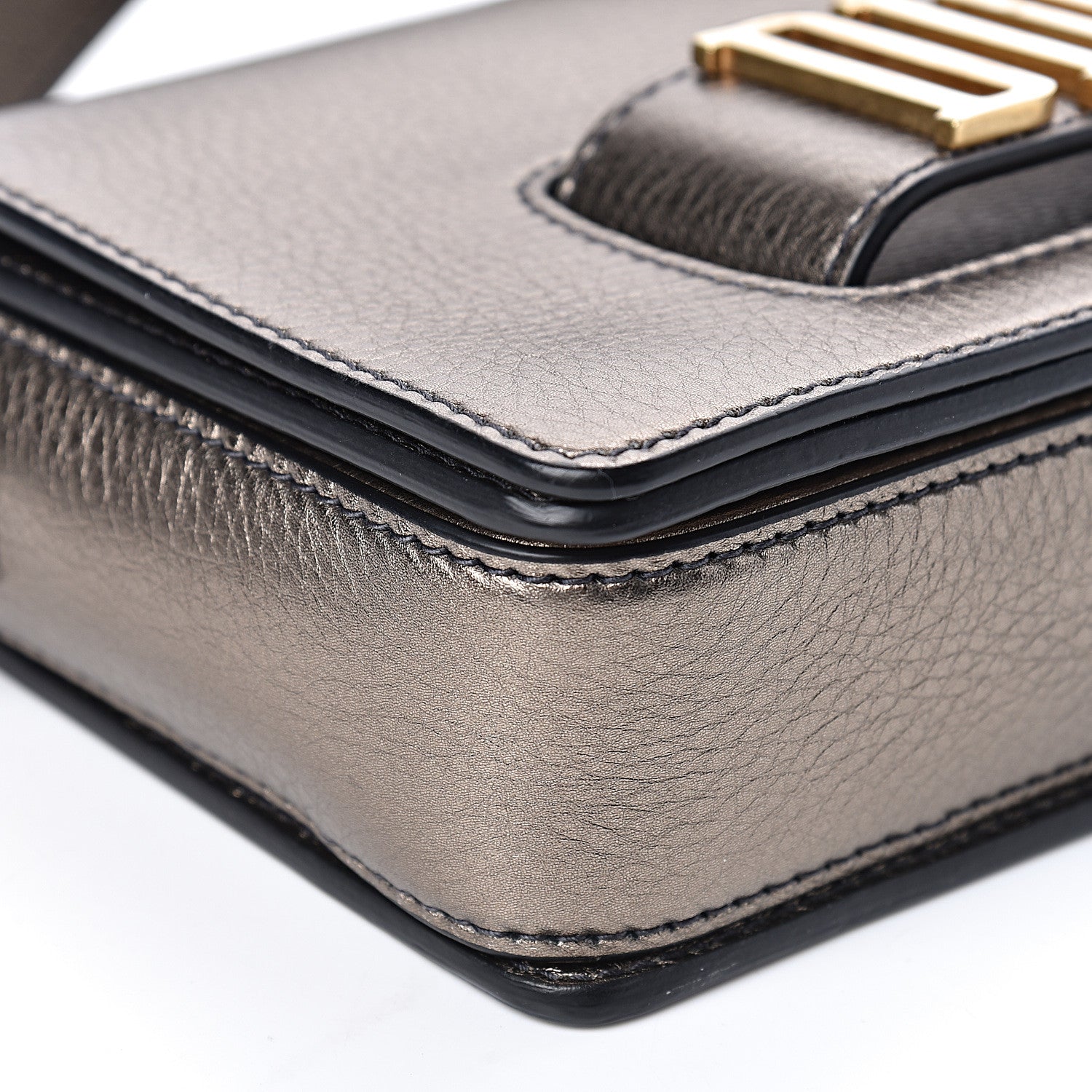 Christian Dior Metallic Grained Calfskin Dio(r)evolution Flap Bag Black Gold 9 of 10