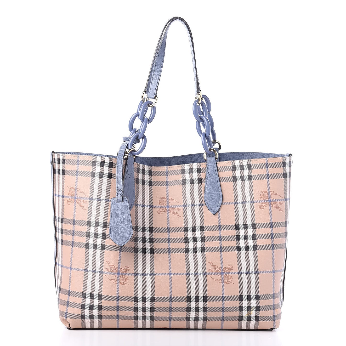 Calfskin Haymarket Check Medium Reversible Tote Slate Blue