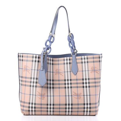 Burberry Calfskin Haymarket Check Medium Reversible Tote Slate Blue 2 of 17