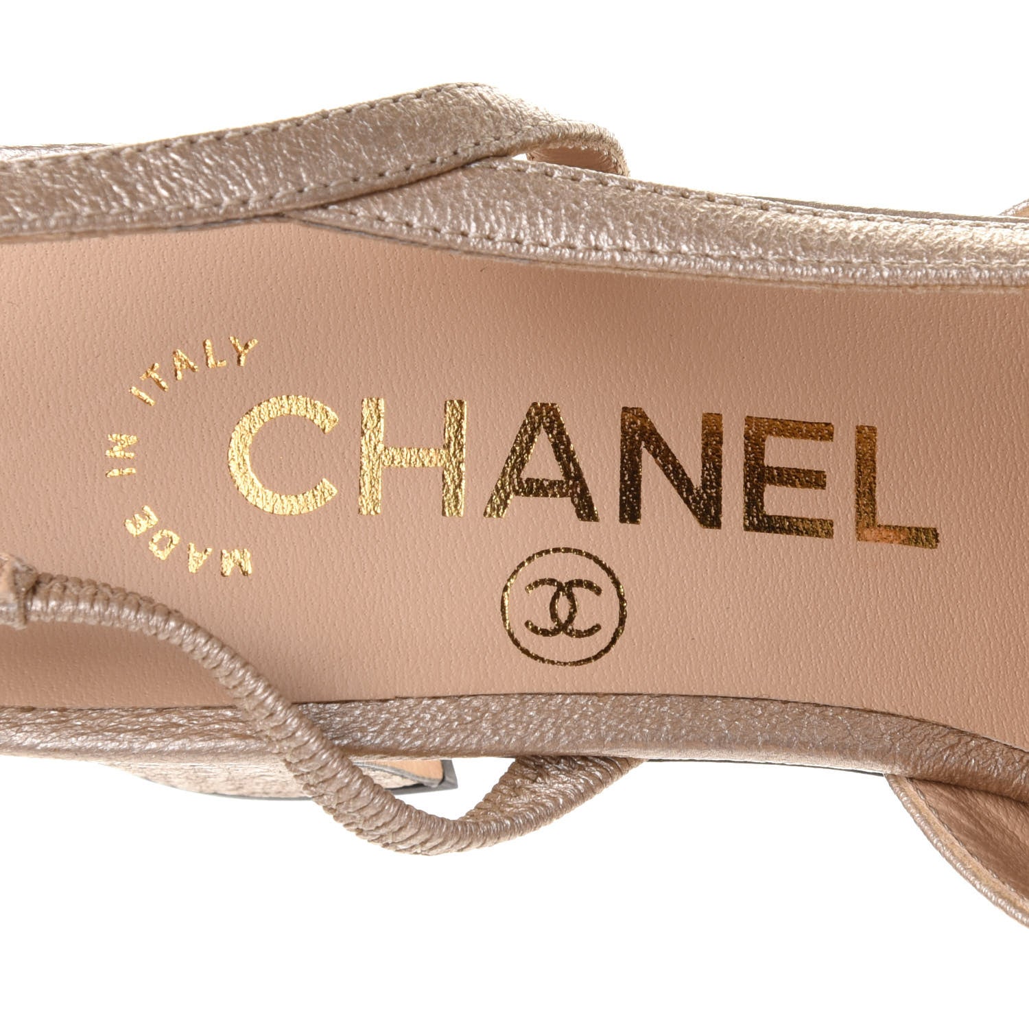 Chanel Metallic Lambskin Grosgrain Cap Toe CC Slingback Sandals 35 Gold Black 6 of 11