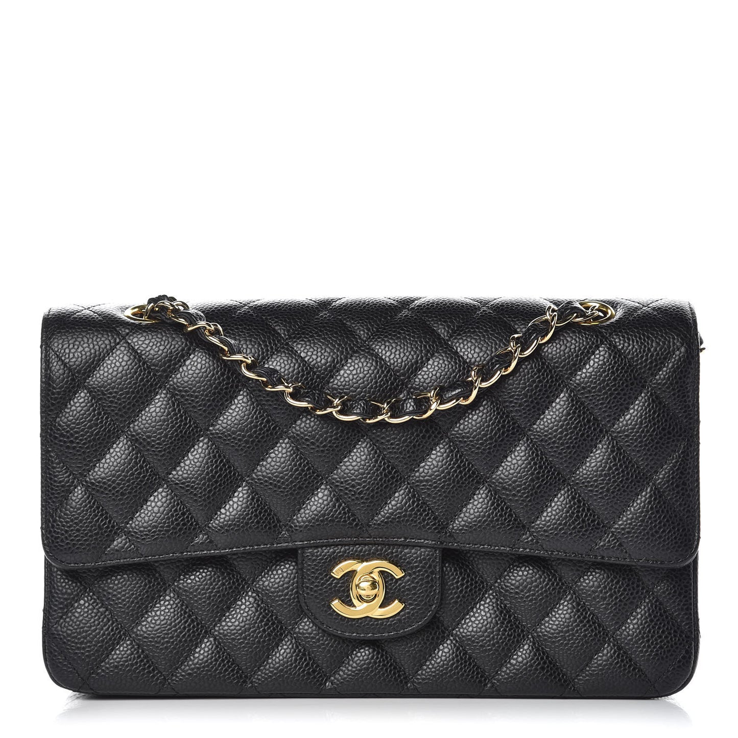 Caviar Quilted Medium Double Flap Black