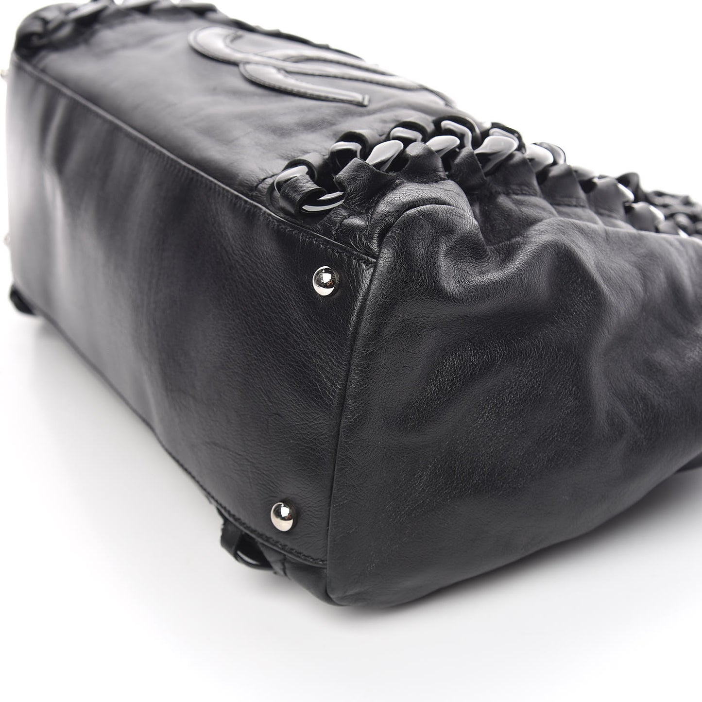 Calfskin Modern Chain Rhodoid East West Tote Black