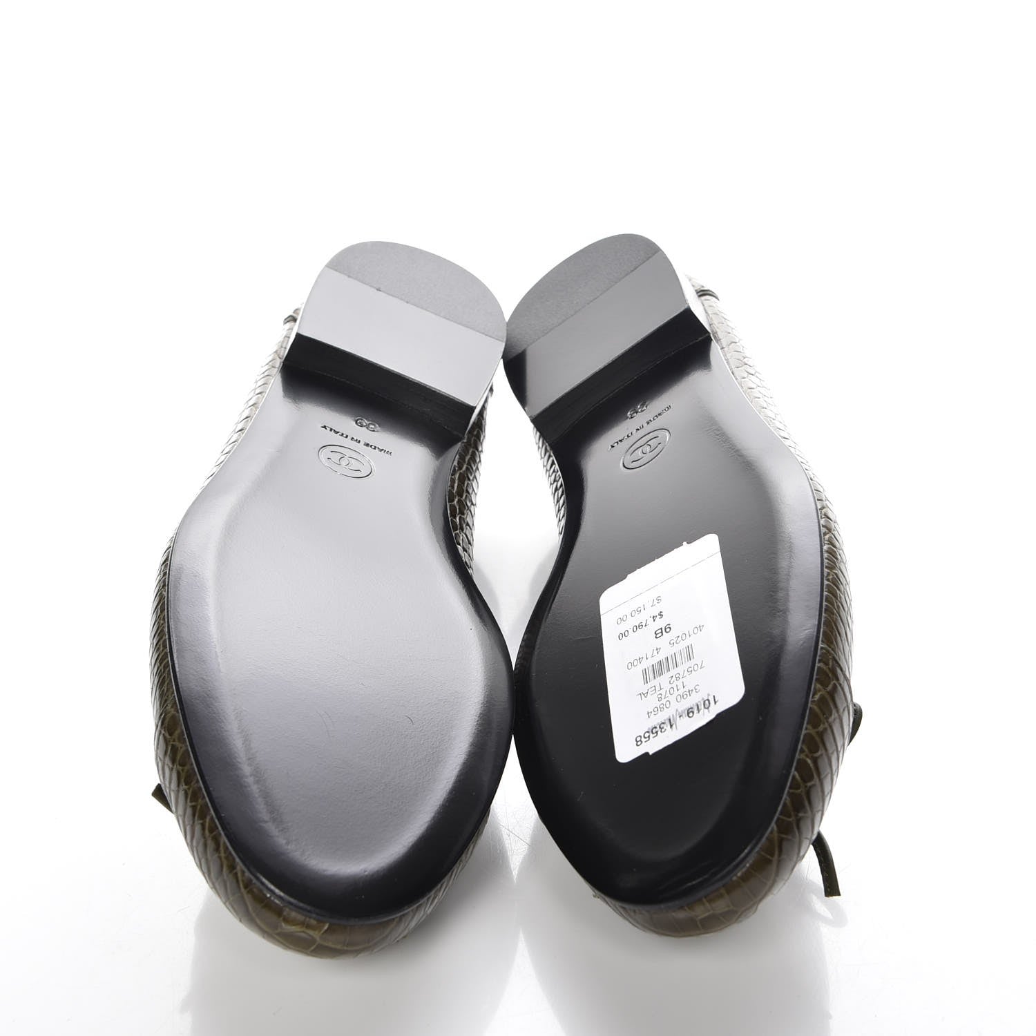 Chanel Alligator CC Cap Toe Ballerina Flats 39 Khaki 5 of 9