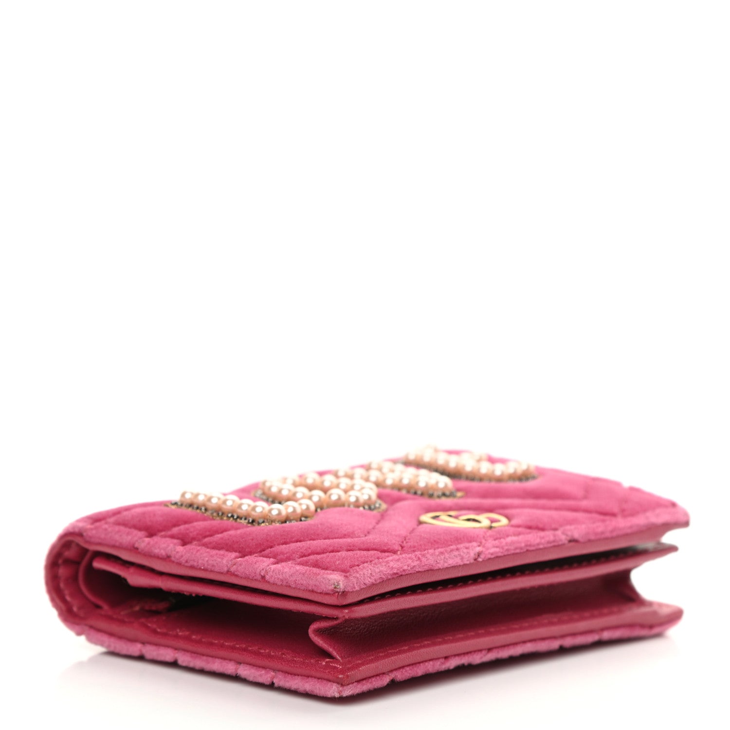 Gucci Velvet Matelasse Pearl Love Embroidered GG Marmont Card Case Wallet Light Raspberry Rose 4 of 9