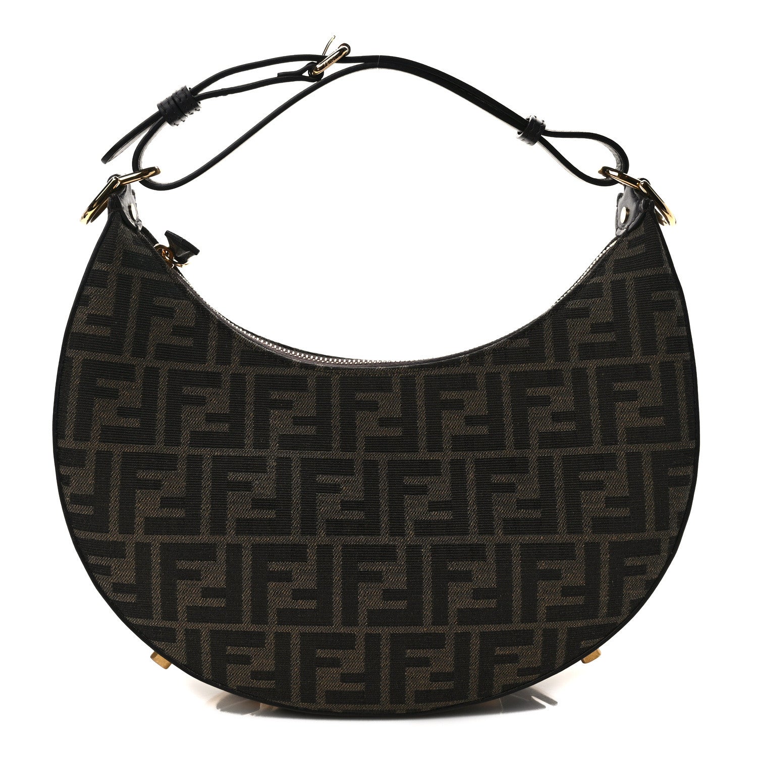 Fendi Fabric Jacquard Vitello Grace FF 1974 Small Fendigraphy Hobo Bag Tobacco Moro Ebano 1 of 9