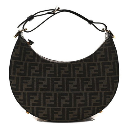 Fendi Fabric Jacquard Vitello Grace FF 1974 Small Fendigraphy Hobo Bag Tobacco Moro Ebano 1 of 9
