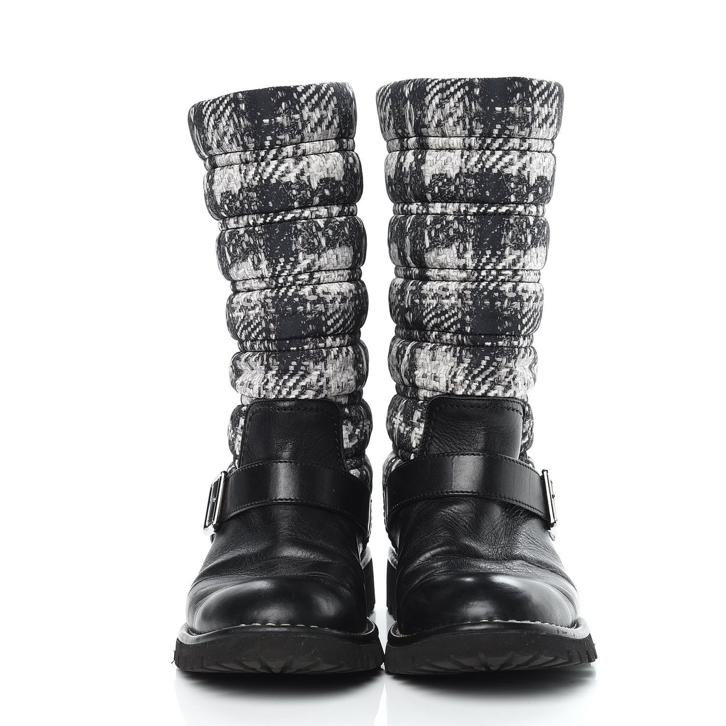 Calfskin Tweed Nylon Printed Boots 39 Black