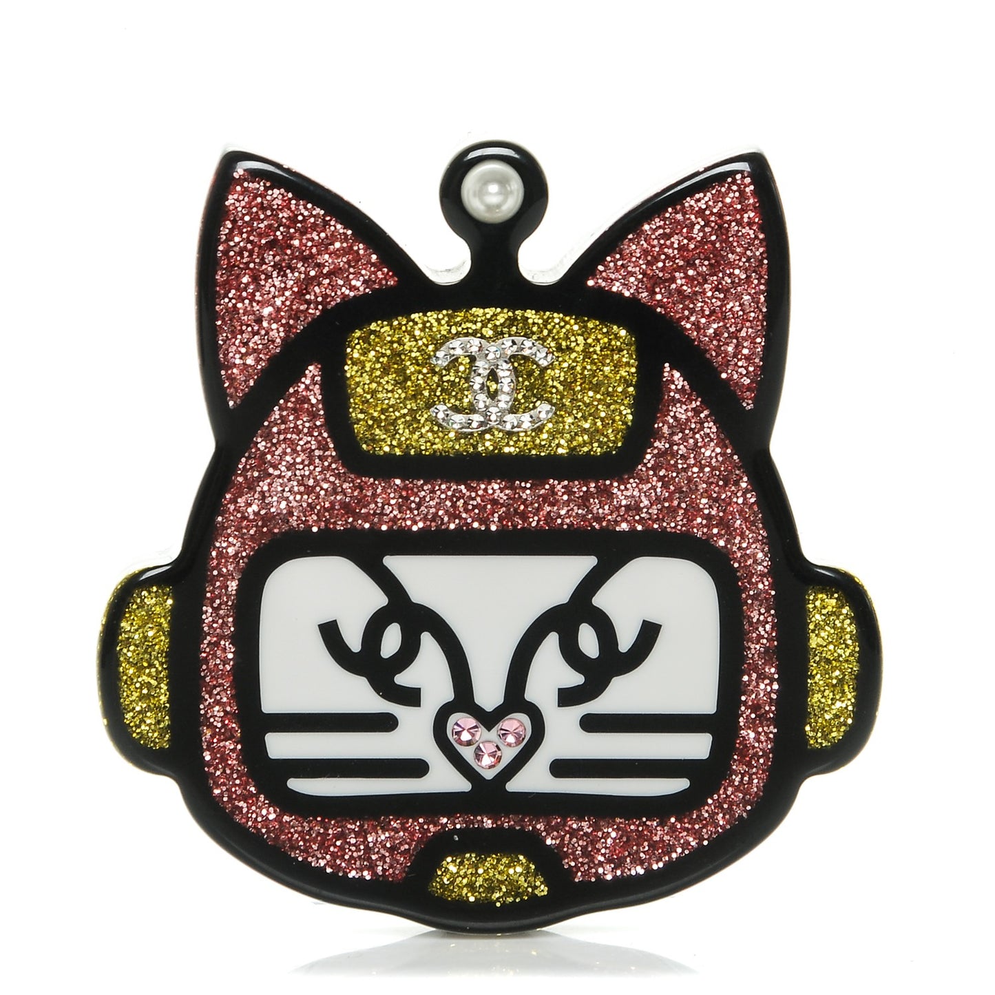 Resin Crystal Cat Emoji Brooch Black Pink Yellow