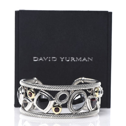 David Yurman Sterling Silver 18K Yellow Gold Diamond Garnet Hematite Onyx Smoky Quartz Mosaic Cuff Bracelet 5 of 5