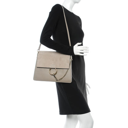 Chloe Calfskin Suede Medium Faye Shoulder Bag Motty Grey 2 of 7