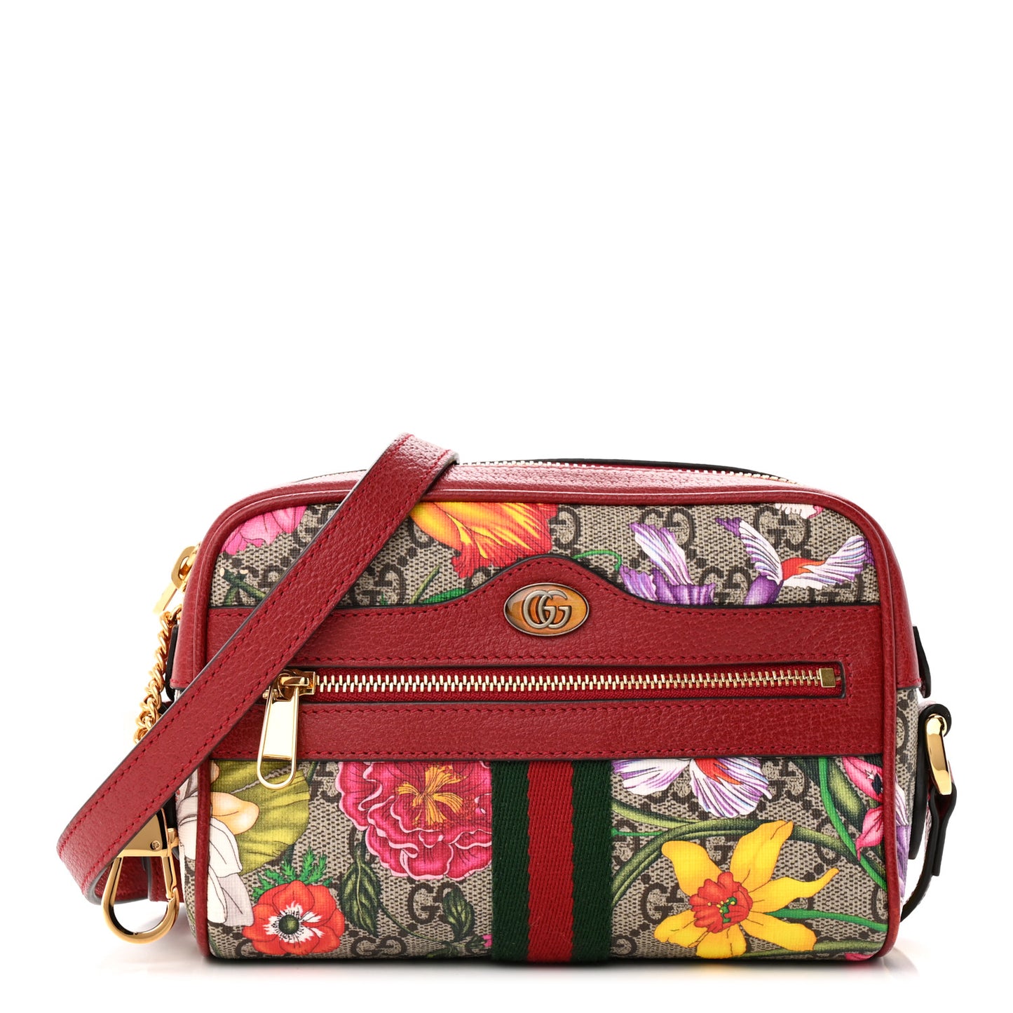 GG Supreme Monogram Flora Web Mini Ophidia Shoulder Bag Red