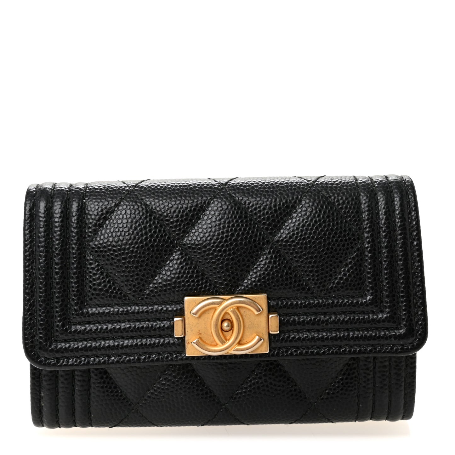 Caviar Quilted Boy Flap Card Holder Black