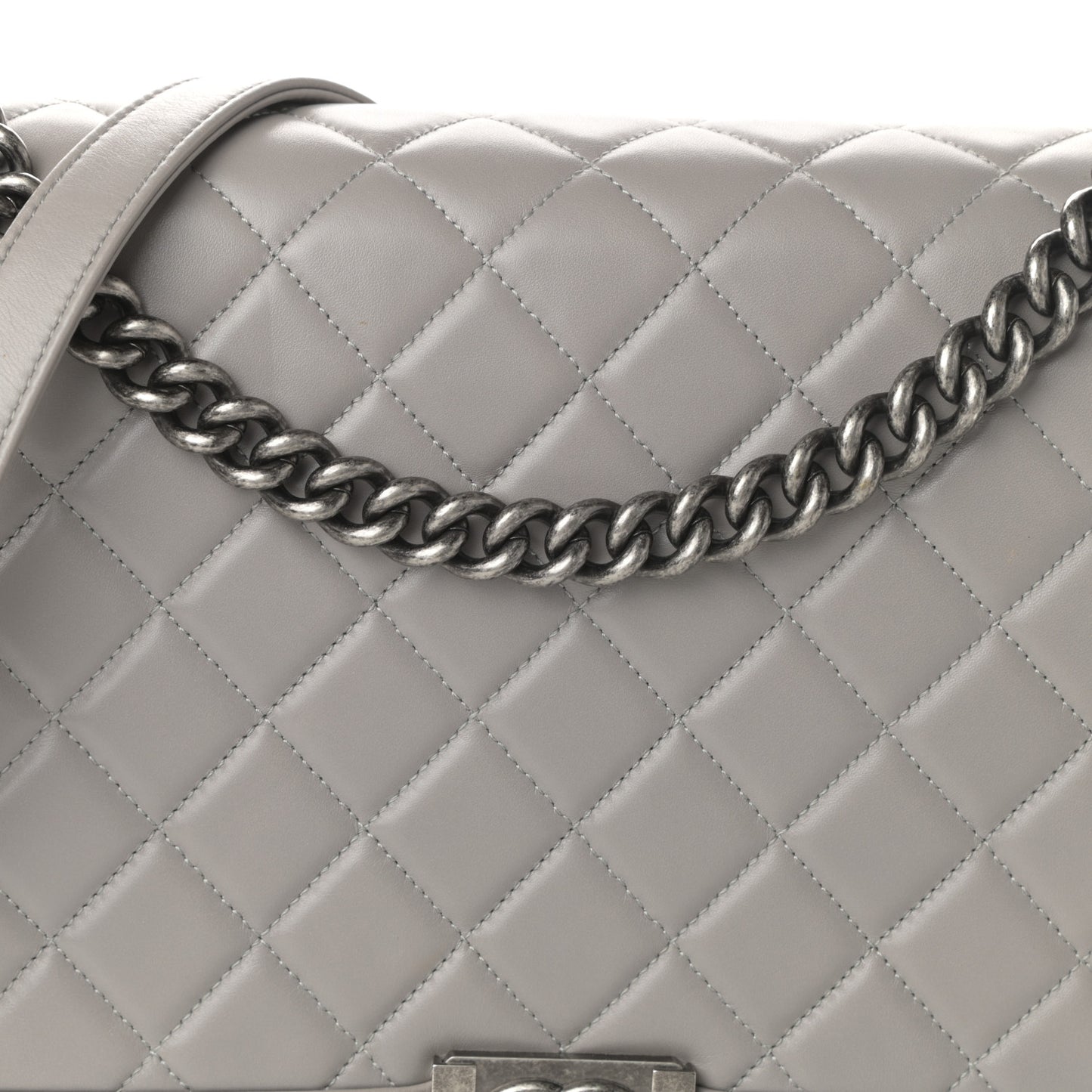 Lambskin Quilted Large Boy Flap Grey