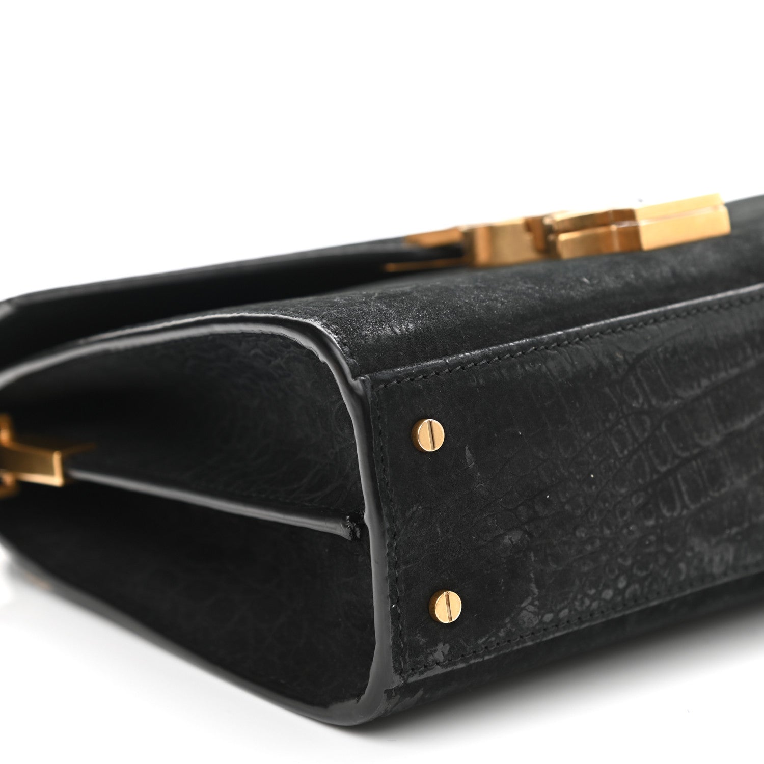Saint Laurent Nubuk Crocodile Embossed Mini Classic Monogram Cassandra Top Handle Black 9 of 13