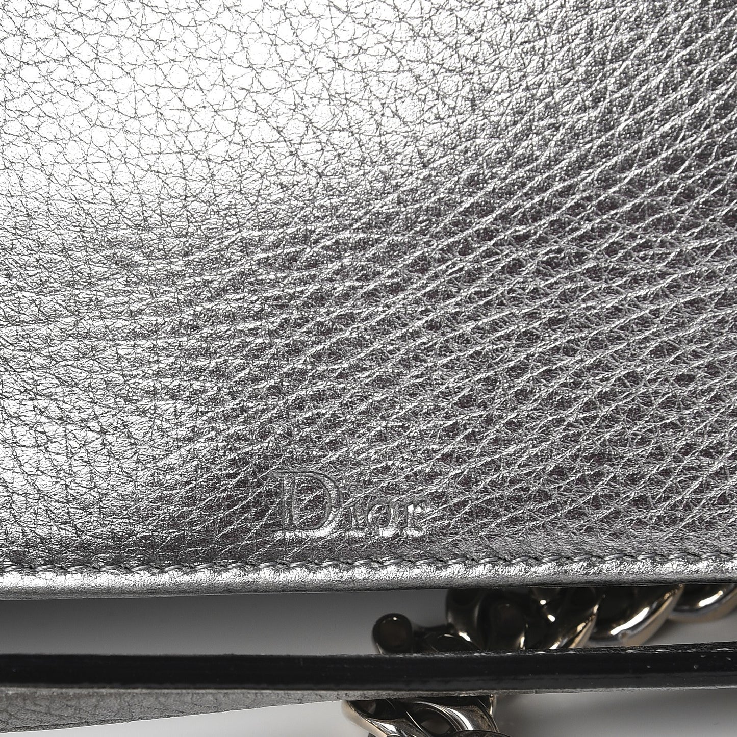 Metallic Grained Calfskin Medium Diorama Flap Bag Silver