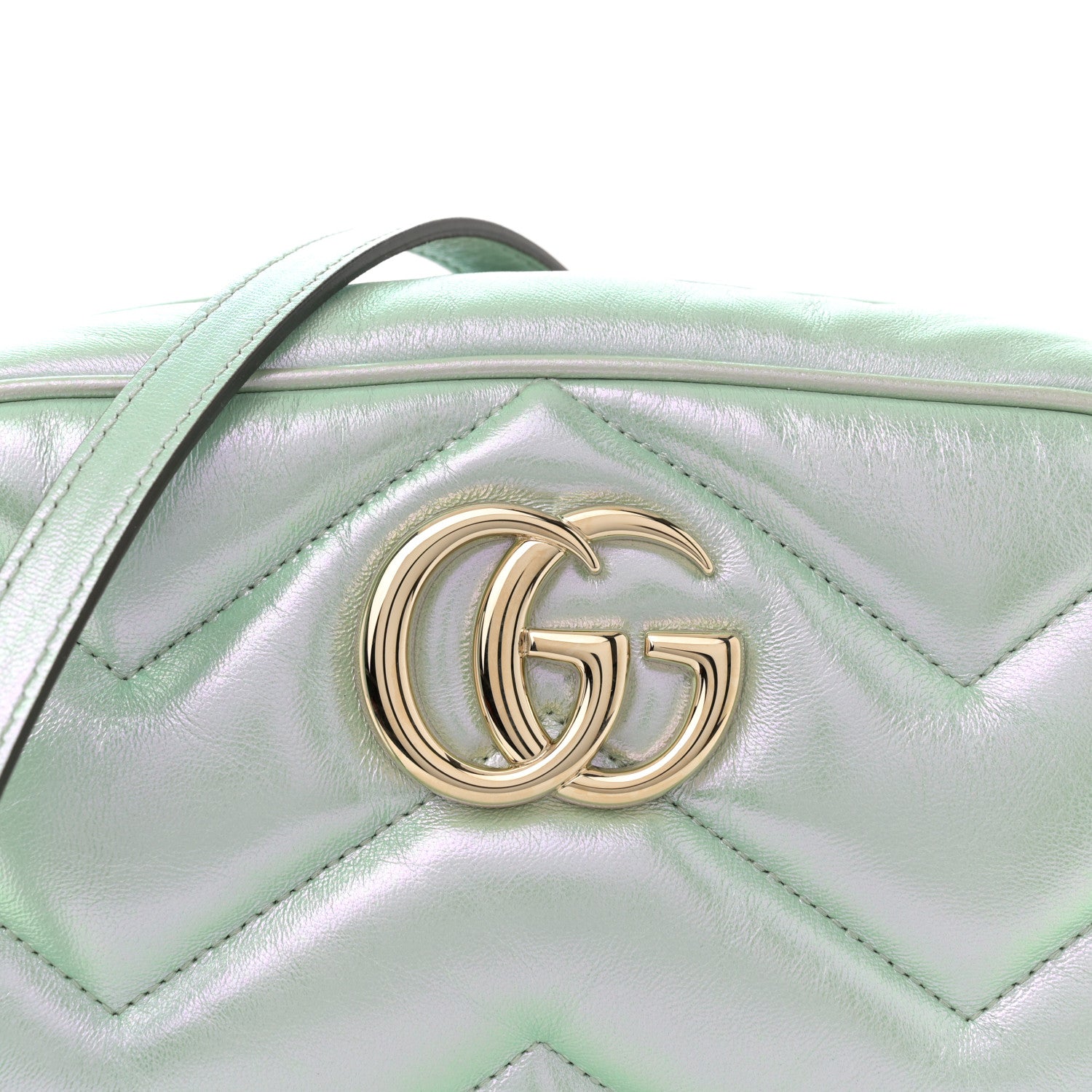 Gucci Iridescent Nappa Chevron Matelasse Small GG Marmont Chain Shoulder Bag Iridescent Salvy Green 8 of 11