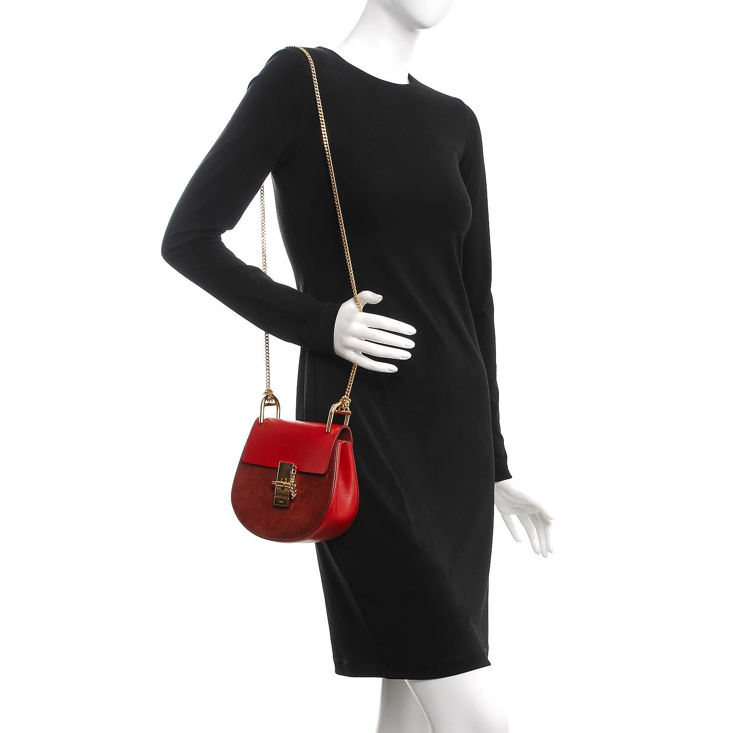 Chloe Lambskin Suede Calfskin Mini Drew Shoulder Bag Paprika Red 2 of 11