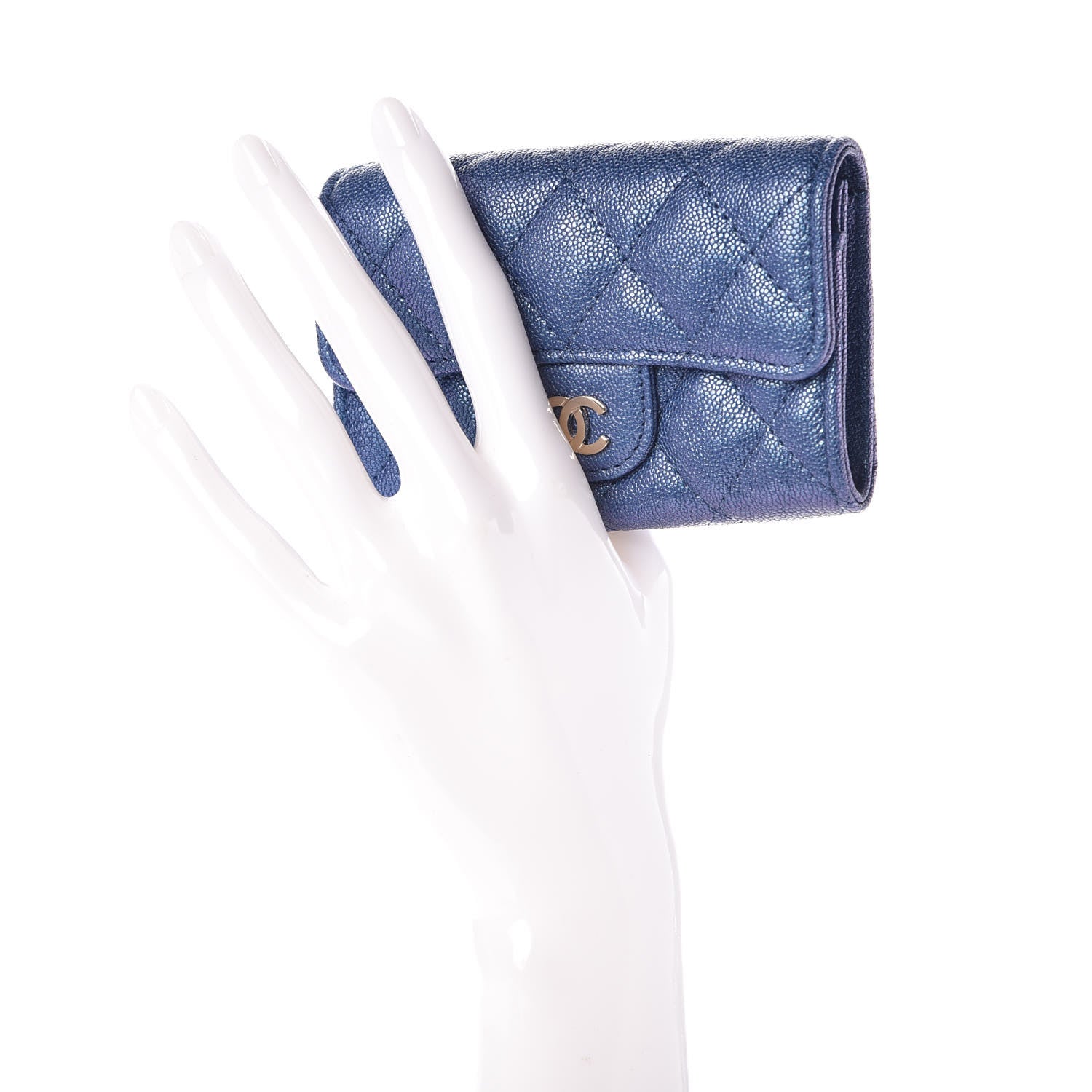 Chanel Iridescent Caviar Quilted Flap Card Holder Dark Blue 2 of 9