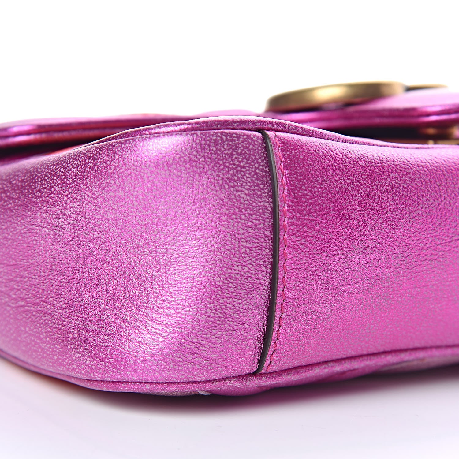 Gucci Metallic Calfskin Matelasse Mini GG Marmont Shoulder Bag Fuchsia 5 of 9