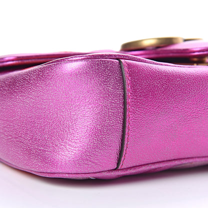 Gucci Metallic Calfskin Matelasse Mini GG Marmont Shoulder Bag Fuchsia 5 of 9