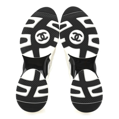 Chanel Suede Calfskin Womens CC Sneakers 37 White Black 6 of 9