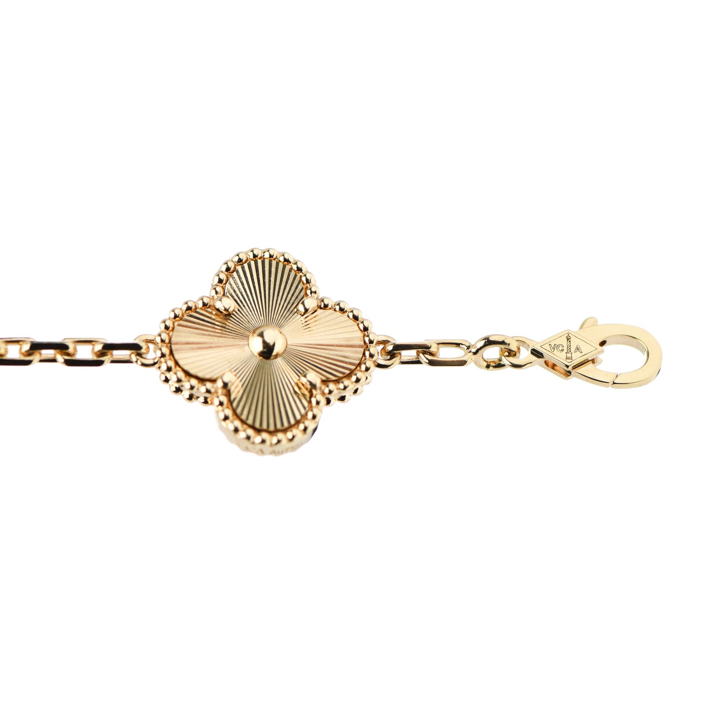 18K Yellow Gold 5 Motifs Guilloche Vintage Alhambra Bracelet