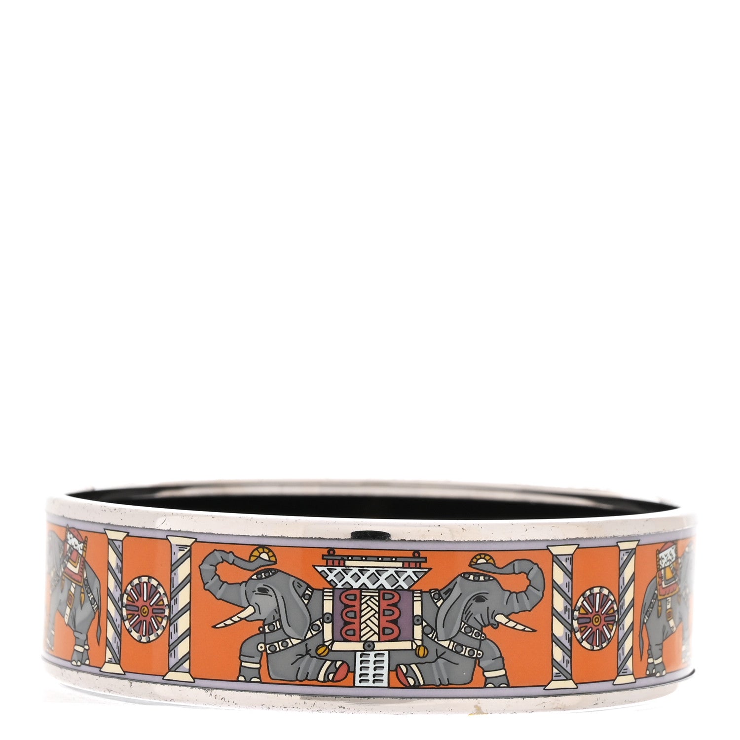 Hermes Enamel Printed Torana Elephants Wide Bracelet 70 Orange 3 of 7