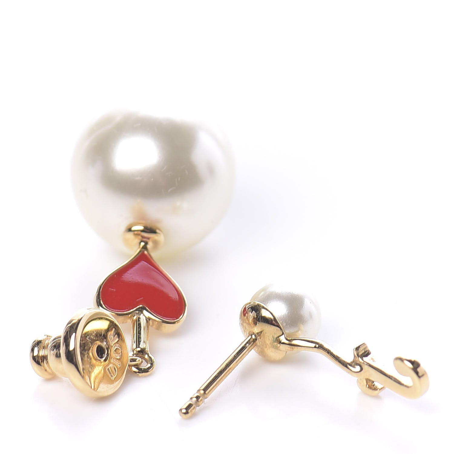 Christian Dior Pearl Enamel Dioramour Earring Gold Red 3 of 5