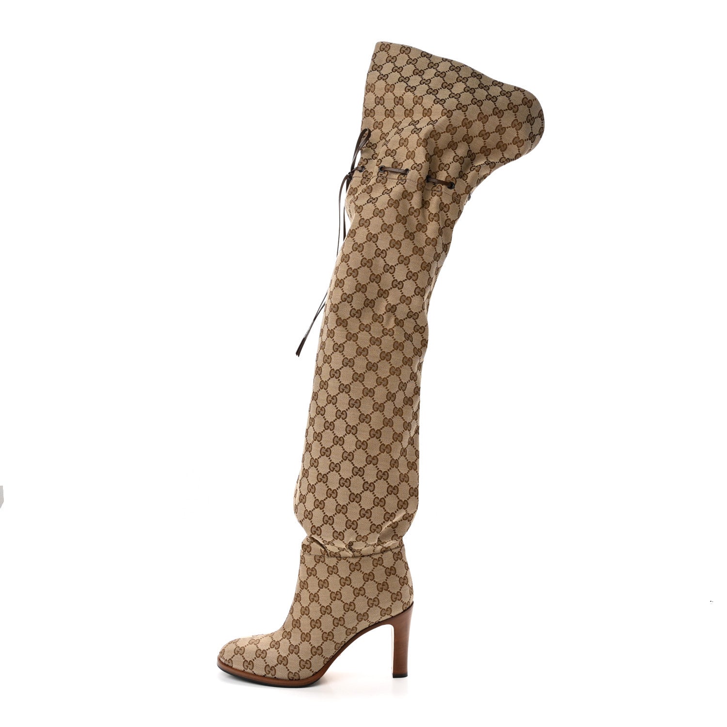 Gucci Monogram Over the Knee Boots 40.5 Beige Ebony 1 of 7