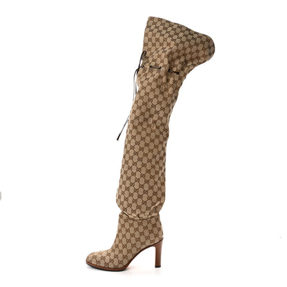Gucci Monogram Over the Knee Boots 40.5 Beige Ebony 1 of 7