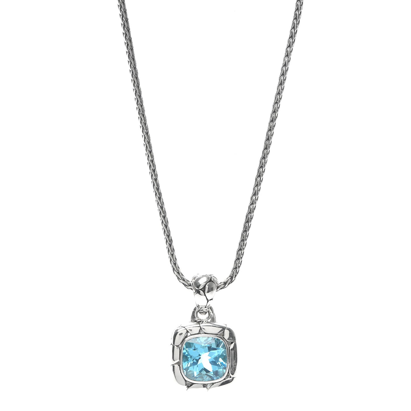 Sterling Silver Blue Topaz Batu Kali Square Pendant Necklace